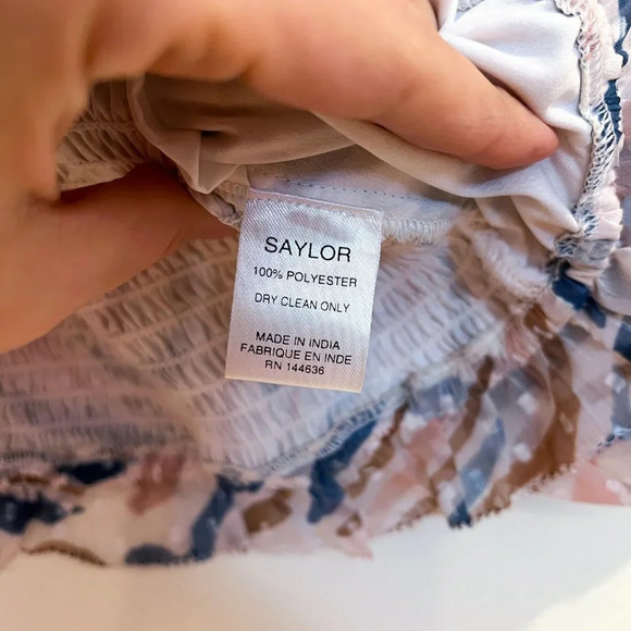 Saylor Teryn Smocked Printed Boho Puff Sleeve V Neck Two Piece Skirt Set S/M - Picture 8 of 9